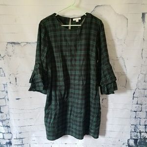 XL Beach Lunch Lounge green plaid dress, EUC